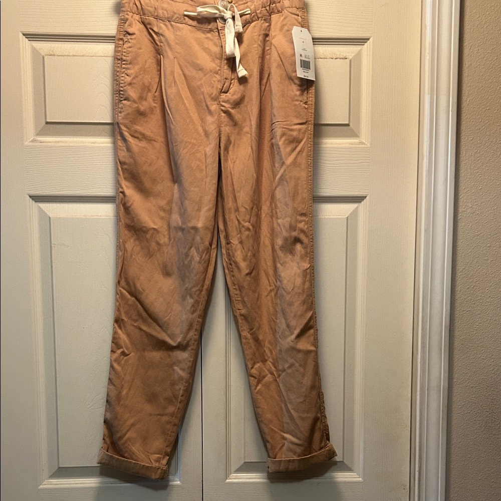 Wonderly Cropped Drawstring Ankle Pants - Tan